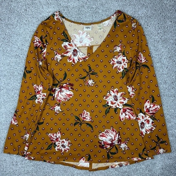 Daytrip Top Womens Extra Large Floral Hibiscus Fitted Chic Cottagecore BOHO - Picture 1 of 5